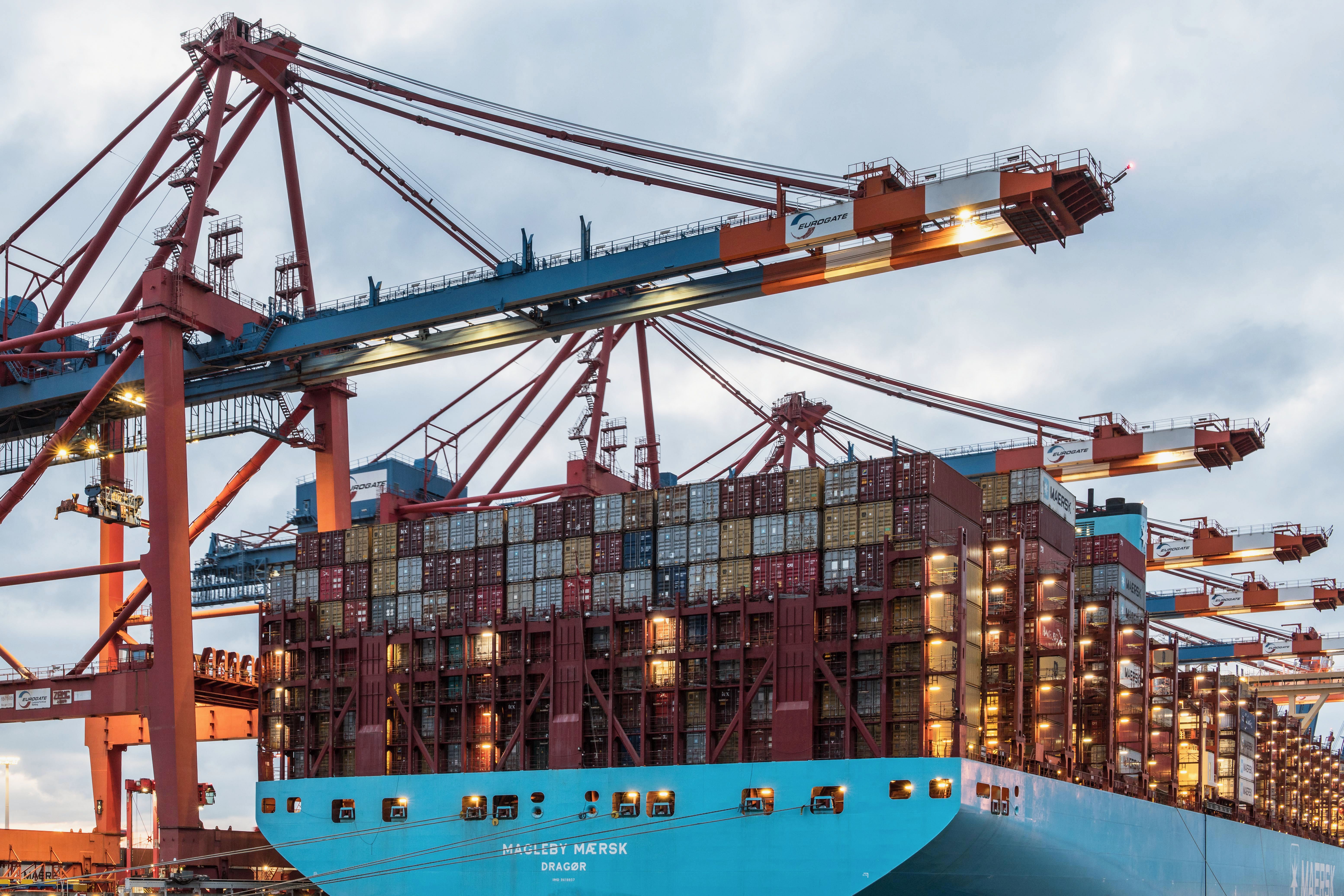 Shipping containers loaded for sea freight at a port